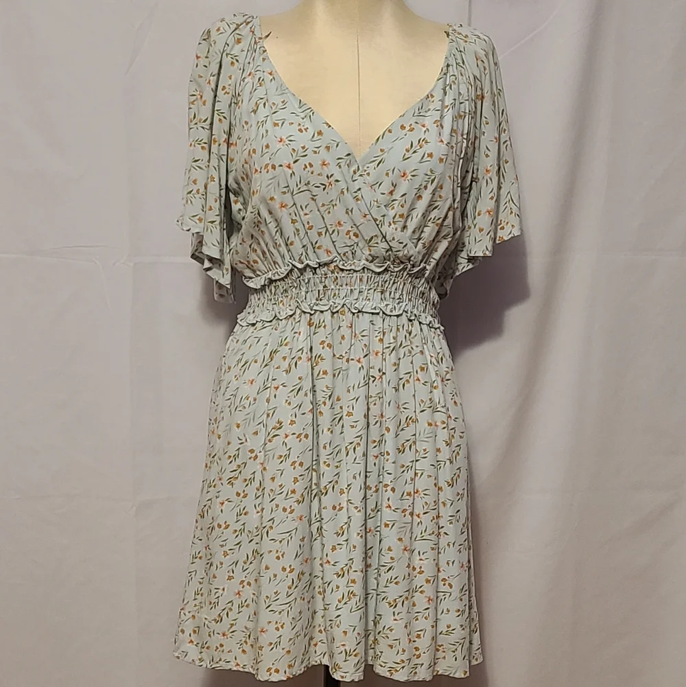 Altar'd State Light Sage Floral Smocked-Waist Dress - Picture 1 of 10